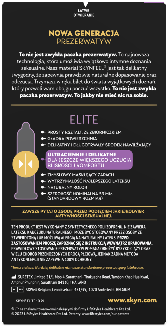SKYN Elite prezerwatywy nielateksowe ultracienkie, 10 szt.