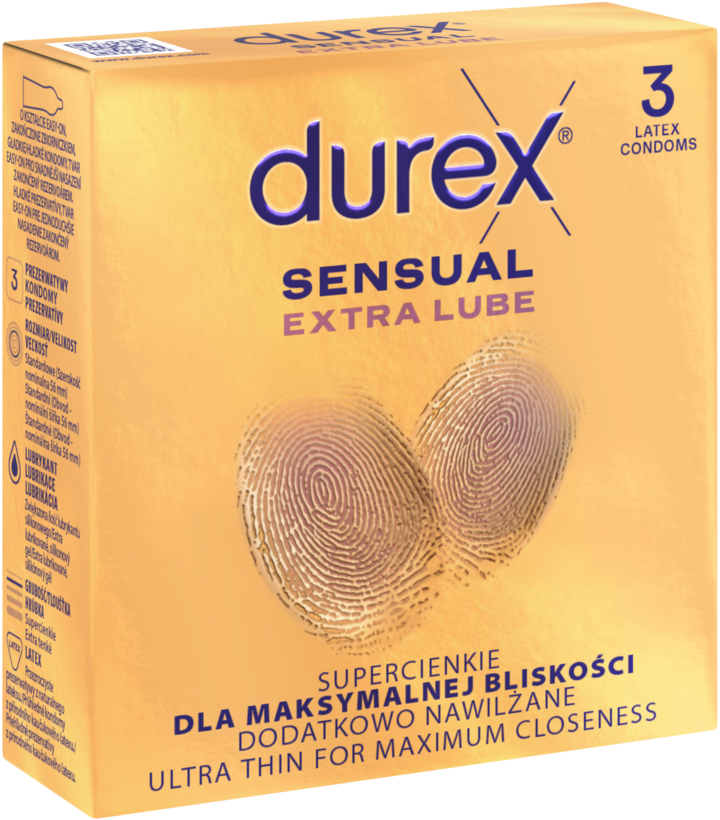 Durex Sensual Extra Lube prezerwatywy supercienkie, dodatkowo nawilżane, 3 szt.