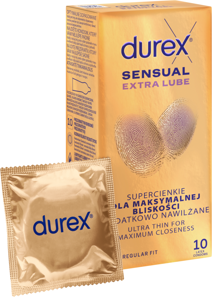 Durex Sensual Extra Lube prezerwatywy supercienkie, dodatkowo nawilżane, 10 szt.