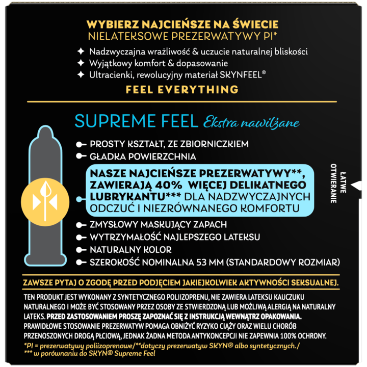 SKYN Supreme Feel prezerwatywy nielateksowe, ekstra nawilżane, 3 szt.