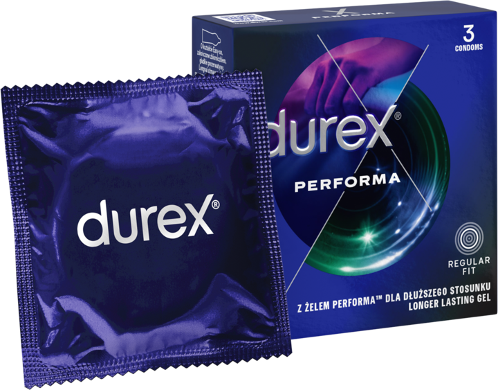Durex Performa prezerwatywy z żelem przedłużającym stosunek, Regular Fit, 3 szt.