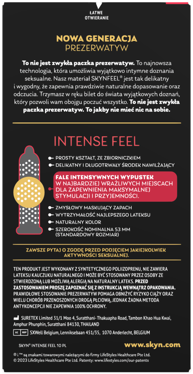 SKYN Intense Feel prezerwatywy nielateksowe z wypustkami, 10 szt.