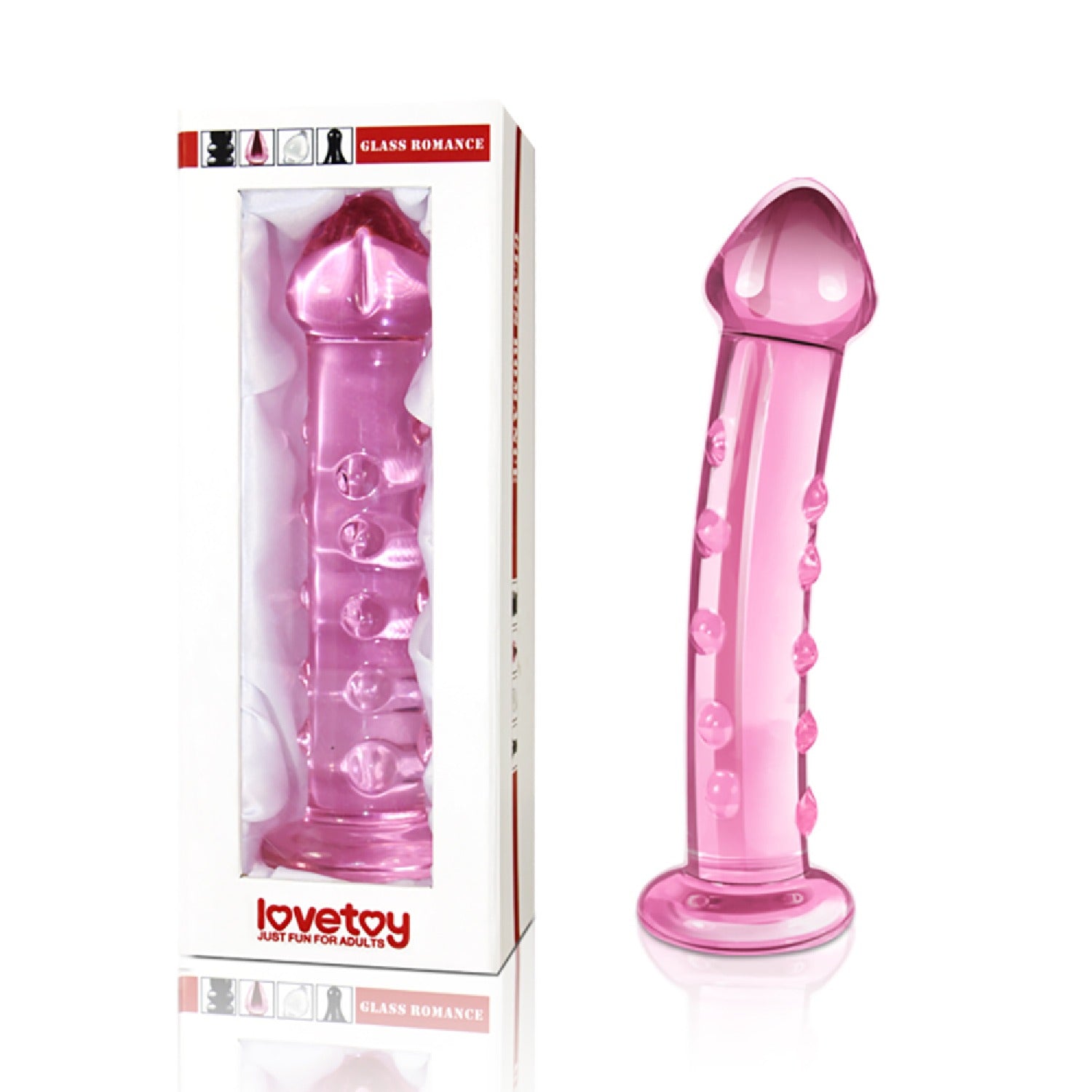 Lovetoy Glass Romance Pink 7.5" - szklane dildo z wypustkami