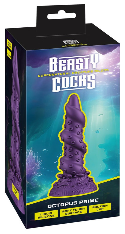 Fioletowe dildo Octopus Prime z metalicznym wykończeniem